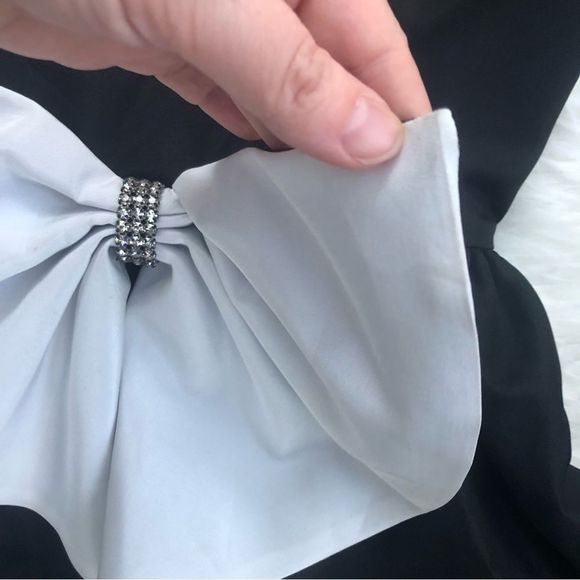 Vintage Strapless Tuxedo Dress Rhinestone Trim Bow *AS IS* - Picture 6 of 16